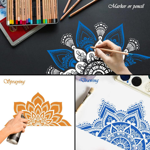 18x10 Inch Mandala Stencil Reusable Mandala Painting Templates Stencil Floral Design Stencil Mandala Drawing Craft Stencil for DIY Wall, Tile, Fur...