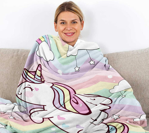 Baby Throw Blanket for Girls, Soft Cozy Cute Fantasy Horse Plush Flannel Crib Blanket for Nursery, 32 x 48 Inch Rainbow Cartoon Fleece Fuzzy Blank...