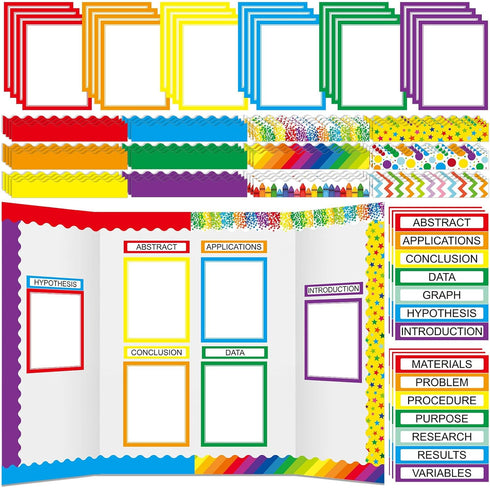 90 Pcs Science Fair Board Supplies 60 Trim Scalloped Bulletin Board Borders 24 Presentation Board Subtitles 6 Science Fair Titles for Classroom Di...