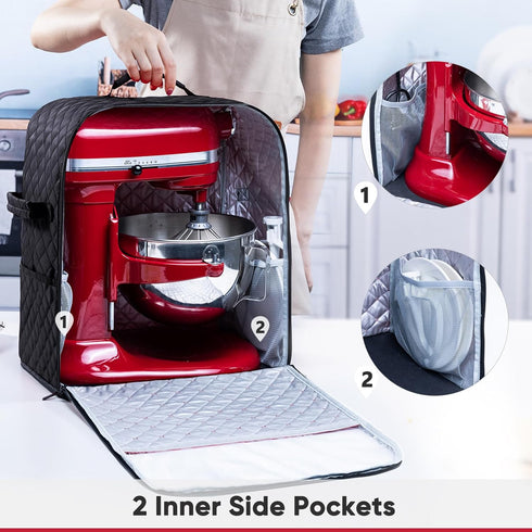 BAGSPRITE Stand Mixer Cover with Appliance Sliders Base Compatible with KitchenAid Mixer-Storage Bag for 6/7/8 Quart with Pockets for Kitchen Aid ...