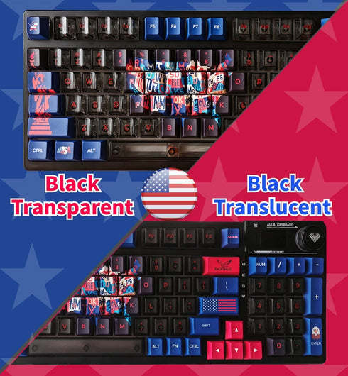 American USA Clear Keycaps for Cherry Profile MX Switches Black Red Blue Custom Mechanical Gaming Keyboard, PBT RGB Shine Through Key Caps Set Ful...