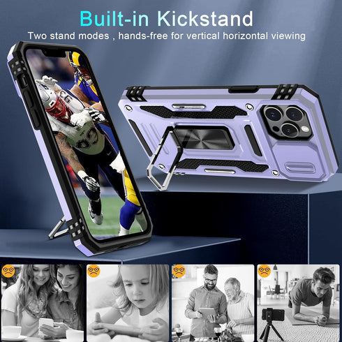 DEERLAMN for iPhone 12 Pro Max Case with Slide Camera Cover+Screen Protector(1 Pack),Rotated Ring Kickstand Military Grade Shockproof Protective C...