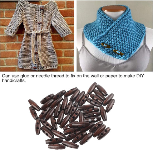 Wooden Toggle Buttons,200Pcs 2 Hole DIY Olive Shape Buttons Sewing Knitting Buttons Clothing Accessories for Clothing Sewing Decorative...