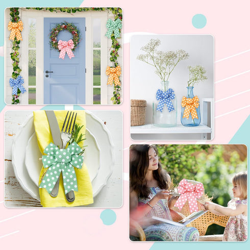 AnyDesign Polka Dots Wired Edge Ribbon 24 Yards Green Purple Pink Orange Dots Fabric Craft Ribbon for Easter Birthday Baby Shower Spring Gift Wrap...