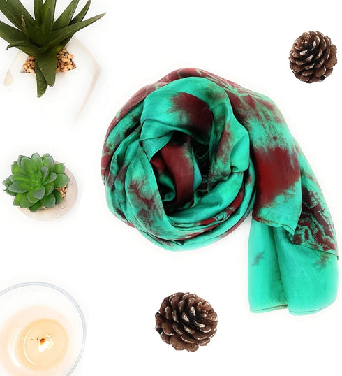 Millie & Boo 100% Brown & Green Marble Silk Scarf ladies scarf wrap silk shawl...