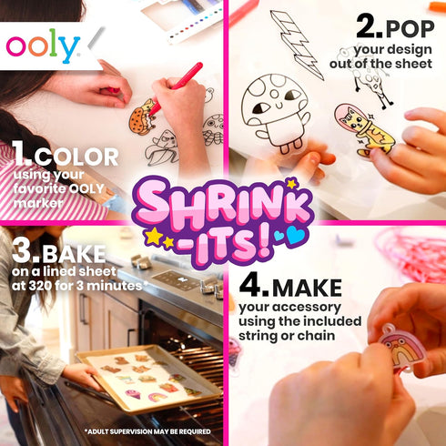 Ooly Shrink-Its! 24 PC DIY Shrinking Art Bracelet Kit That Creates BFF Bracelets, Includes 20 Plastic Pre Cut Charms and More! No Mess Art for Kid...