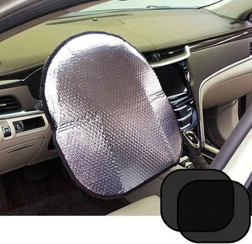 Big Ant Steering Wheel Cover Sun Shade + Bonus Side Window Sunshade-Heat Reflector Fit Most Jumbo/Standard Car-Sliver (20.1"X 17.3")...