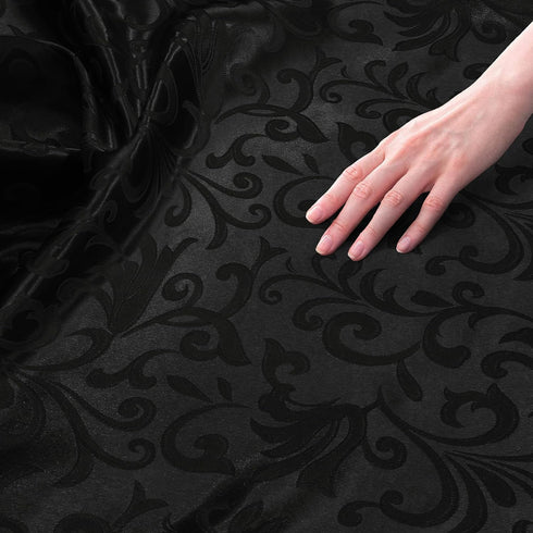 Jacquard Satin Fabric by The Yard - 60 Inch Wide, Shiny Brocade Black Fabric Smooth & Floral Damask Fabric for DIY Decorations, Craft, Wedding Dre...