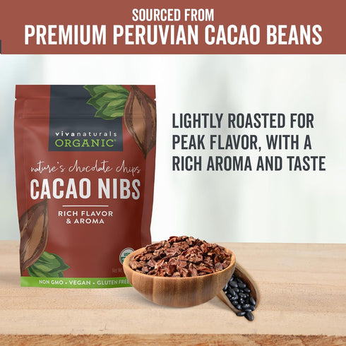 Viva Naturals Organic Cacao Nibs, 8 oz (227 g) - Keto Friendly and Vegan, Unsweetened Chocolate Chip Substitute, Perfect for Gluten Free Baking, C...