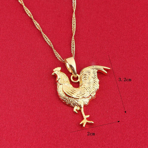 Women Jewelry 24k Gold Plated Animal Rooster Chicken Pendant Necklace Jewelry...