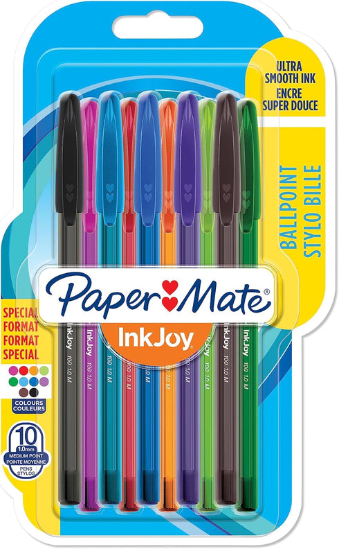 Paper Mate InkJoy 100ST Ballpoint Pens | Medium Point (1.0mm) | Fun Colours | 10 Count...