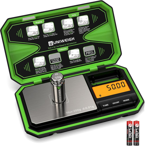 Digital Pocket Scale 200g/0.01g, Digital Scale Grams, Jewelry Scale, Coins Scale with 50g Cal Weights for Powder, Weed (Battery Included)-Fluoresc...