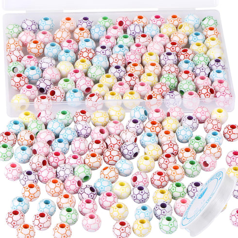 100pcs Rainbow Soccer Beads with 5.5 Yard Elastic Rope,Acrylic Sports Beads DIY Spacer Beads for Necklace Bracelet Keychains Handmade Jewelry Maki...