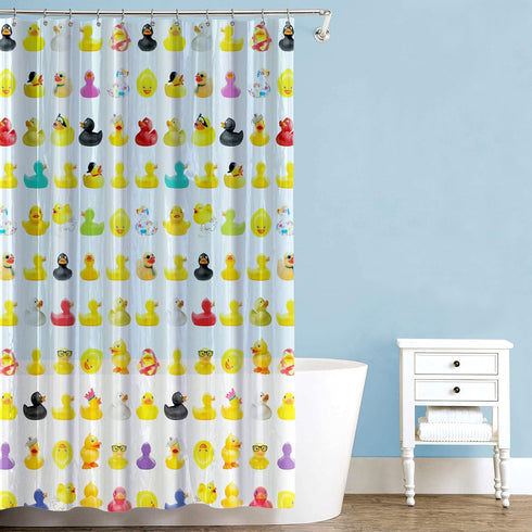 Splash Home Duckies PEVA 4G Shower Liner, Lightweight Shower Curtain Liner with 12 Rustproof Metal Grommet Holes 70” W x 72” H, Waterproof Shower ...