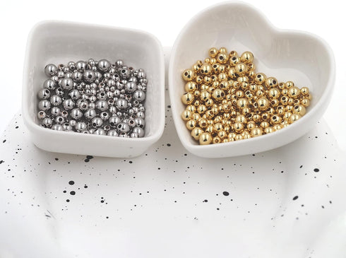 200pcs 18K Gold Filled Spacer Beads That Do Not Fade Easily Smooth Round Beads Seamless Ball Beads Brass Loose Beads Metal Beads for DIY Necklace ...