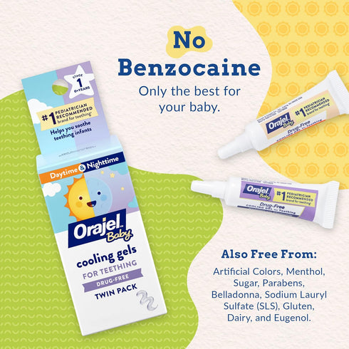 Orajel Baby Daytime & Nighttime Cooling Gels for Teething, Drug - Free, #1 Pediatrician Recommended Brand for Teething*, Two 0.18oz Tubes...