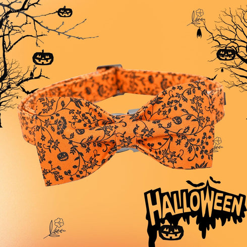 Halloween Dog Collar, Pet Collar Dog Bow Pumpkin Dog Collar Girl Boy Holiday Pet Dog Collar Gift Bow Dog Collar Cute Soft Puppy Collar for Large D...