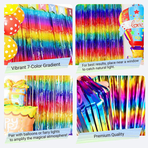 Sparkly Rainbow Foil Fringe Curtain Metallic Streamers Tinsel Party Backdrop Decorations for Birthday Gay Pride Day Graduation Wedding Engagement ...