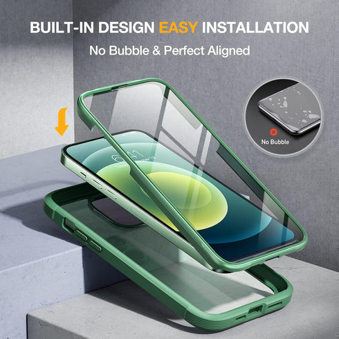 Miracase Glass Case for iPhone 12/ iPhone 12 Pro 6.1 inch (2020), Full-Body Clear Bumper Case with Built-in 9H Tempered Glass Screen Protector for...