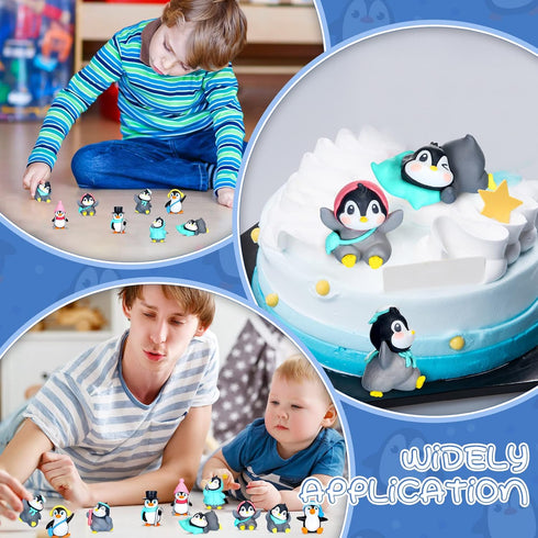 Macarrie 30 Pcs Penguin Figurines Cute Penguin Characters Toys Mini Penguin Figurines Collection Playset Mini Cartoon Penguin Cake Topper Winter P...