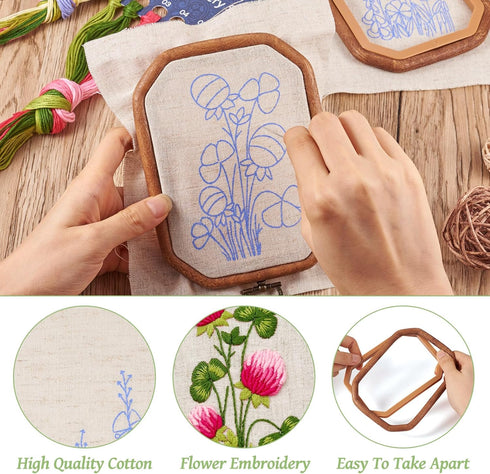 Craftdady 2 Sets Flower Patterns Hand Embroidery Kit Spring Plants Embroidery Starter Kit with Resin Embroidery Hoop Floss Fabric Instruction for ...