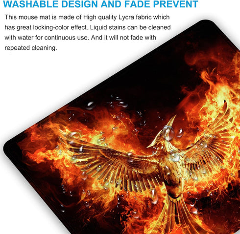 Large Mouse Pad, Cool Fire Phoenix MousePad Office Computer Laptop Mouse Pad with Stitched Edges, Non-Slip, Washable Personalized Design Art Mouse...