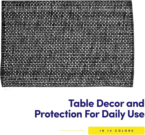 Sweet Home Collection 100% Cotton Placemats for Dining Room Rectangle Two Tone Woven Fabric 13" x 19" Soft Durable Table Mat Set, Set of 6, Black...