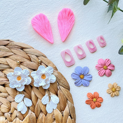 Keoker Flower Petal Clay Cutters - Polymer Clay Cutters for Earrings Making, 4 Shapes with Polymer Clay Petal Press Mold, Clay Cutters for Polymer...