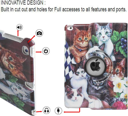 Case for IPad pro 9.7 inch (2016 Released) Model A1475 A1674 /A1673 360 Degree Rotating Smart Auto Sleep/Wake Cover Case (Cat)...
