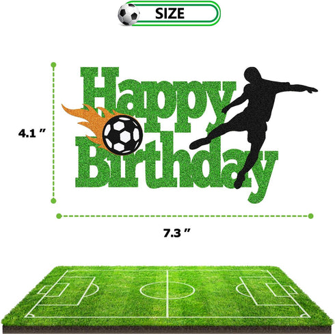 Soccer Cake Topper Happy Birthday Sign Football Player Cake Decorations for Sport Theme Man Boy Girl Birthday Party Supplies Double Sided Green Sp...