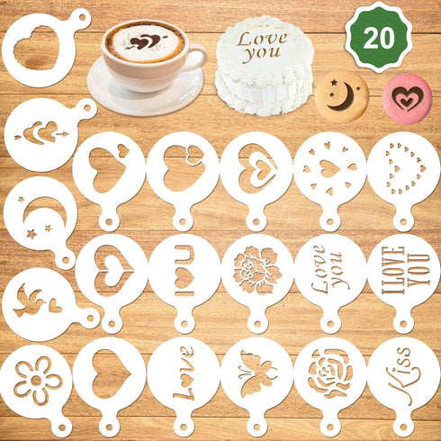 Konsait 20Pack Valentine's Day Cake Stencil Templates Decoration, Reusable Valentine Day Cake Cookies Baking Painting Mold Tools, for Decorating D...
