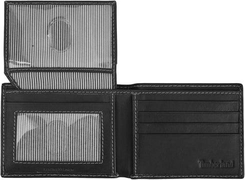 Timberland mens Leather Wallet With Attached Flip Pocket, Black (Cloudy), One Size...