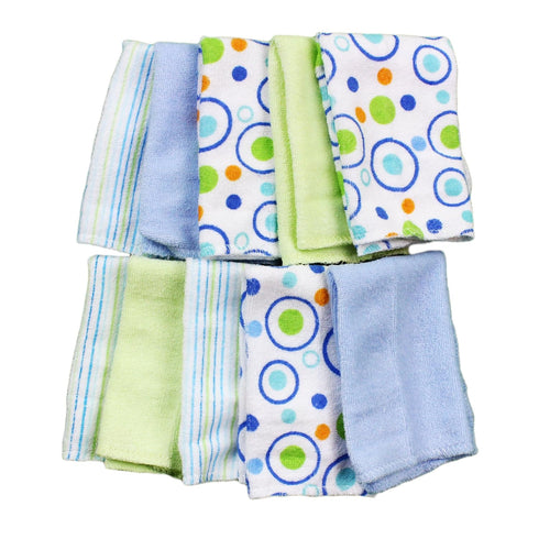 Spasilk Washcloth Wipes Set for Newborn Boys and Girls, Soft Terry Washcloth Set, Pack of 10, Blue Circles...