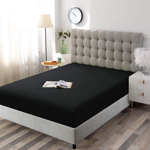 Sfoothome Black Fitted Sheet, 14 Inch Pocket Deep, Microfiber Sheets, Queen Size...