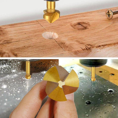 KEWAYO 3 Flute 90 Degree HSS Chamfering Tool Bit Countersink Drill Bit Set for Metal Wood Plastic Woodworking Metal Working Tool Bit Set, Pack of ...
