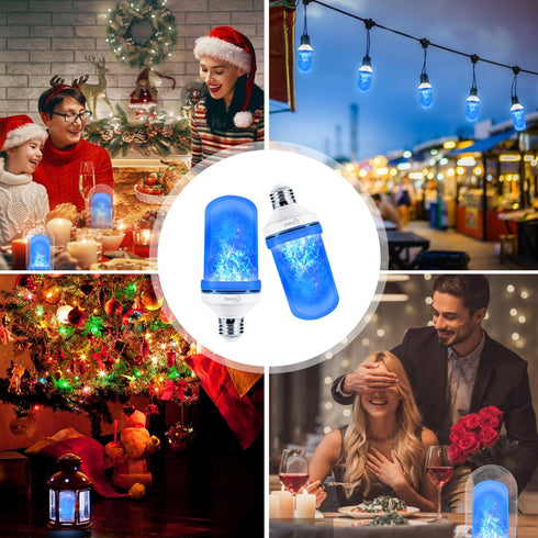 LED Flame Effect Light Bulb, 4 Modes E26 Base Fire Light Bulbs with Gravity Sensor (Blue - 2 Pack)...