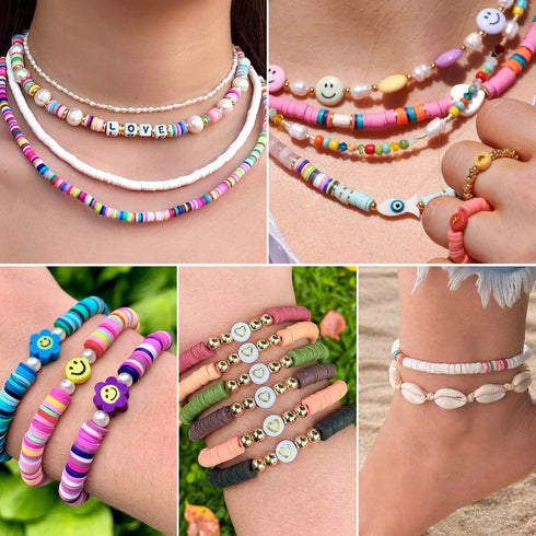 28 Strands Purple Clay Beads Bracelet Making Kit, Friendship Preppy Flat Polymer Clay Heishi Beads for Bracelets Jewelry Making Kit, DIY Arts and ...