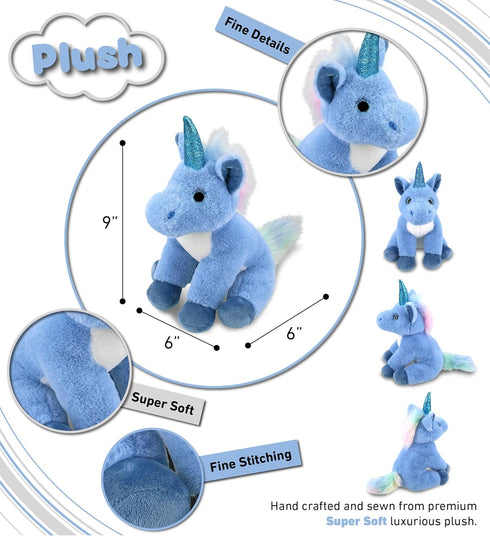 DolliBu Plush Blue Unicorn Stuffed Animal - Soft Huggable Unicorn, Adorable Playtime Unicorn Plush Toy, Cute Fantasy Cuddle Gifts for Kids and Adu...