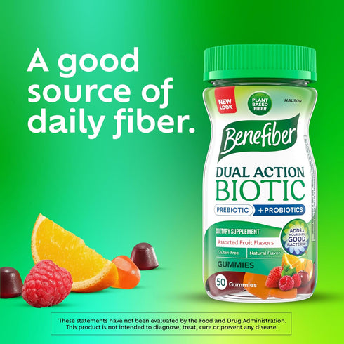Benefiber Prebiotic Fiber Supplement Gummies with Probiotics for Digestive Health, Assorted Fruit Flavors - 50 Count...