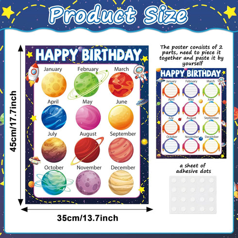 17.7 x 13.7 in Happy Birthday Chart Poster Set Space Calendar Birthday Classroom Decorations Galaxy Birthday Chart Bulletin Board Solar System Bac...