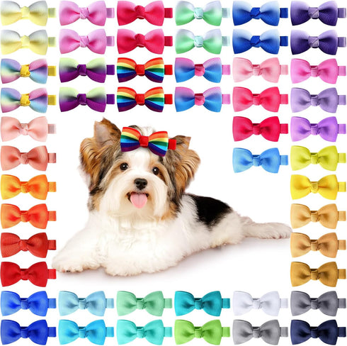 50 Pcs Dog Hair Bows with Clips Puppy Dog Small Bowknot Cute Handmade Small Dog Accessories Pet Grooming Products for Doggies Cat Rabbit Kitten, C...
