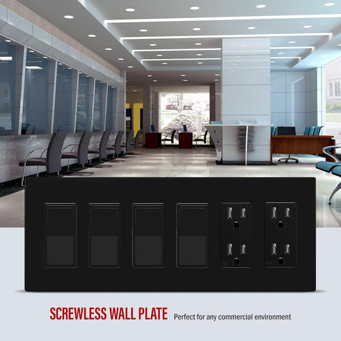 ENERLITES Screwless Decorator Wall Plate Child Safe Outlet Covers, Size 6-Gang 4.68" H x 12.00” L, Unbreakable Polycarbonate Thermoplastic, SI8836...