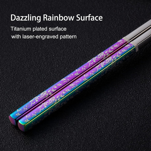 Metal Chopsticks, Reusable Dazzling Rainbow Stainless Steel, Titanium Plated, Non-slip, Dishwasher Safe, Eco-friendly, 2 Pairs Gift Set...