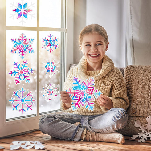 Chinco 18 Pieces Snowflakes Craft Tissue Paper Snowflakes Suncatcher Craft Winter Christmas Craft Window Art Crafts for Kids Classroom DIY Christm...