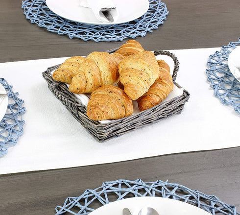 AuldHome Design Rustic Willow Basket Trays, Set of 3 (Square, Gray Washed); Natural Wicker Decorative Farmhouse Trays...