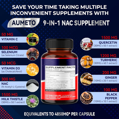 Nac Supplement N-Acetyl-L-Cysteine - Enhanced with Milk Thistle + Quercetin for Optimal Immunity, Respiratory, Liver Wellness (180 Count (Pack of ...