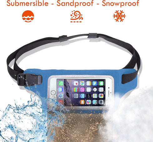 Ultimate Blue Waterproof Running Swimming Belt: Phone & Essentials Holder for Gym, Beach, Kayaking, Ski! Fits iPhone, Samsung - Touchscreen, IPX8 ...
