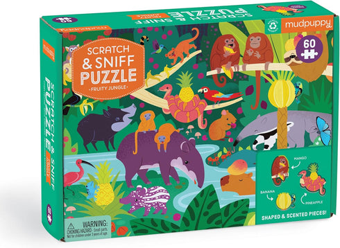 Mudpuppy Fruity Jungle 60 Piece Scratch and Sniff Puzzle from Mudpuppy, Features Cute Jungle Animals, 6 Shaped Jigsaw Pieces, 3 Fruity Scents, Age...