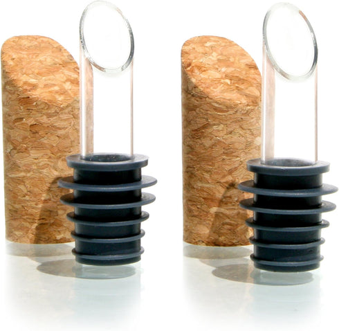 Soireehome Pourist Pair of Gourmet Glass and Cork Stopper Spouts with Silicone Gasket - 2-pack, 4 Pieces - Clean Pours for Cooking, Measuring, Bar...