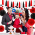WILLBOND 29 Pcs Red and Black Decorations Mouse Paper Decoration Fan Pom Pom Honeycomb Flower Tissue Tassel Garland Theme Party Supplies for Gradu...